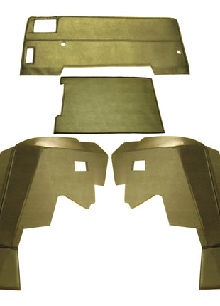 Four olive-green components, likely vehicle interior parts from a Massey Ferguson model, are laid out on a white background. The items appear to include a dashboard cover and other interior trim pieces. One piece is marked with the Sparex code S.101542, indicating it is part of the Complete Trim Kit for two Doors by Sparex.