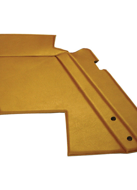 The Side Trim Panel LH | Sparex Part No.S.101548, a yellow rectangular mat with raised contoured edges and rivet-like buttons on one side, is ideally suited to complement Massey Ferguson equipment seamlessly under the Sparex brand.