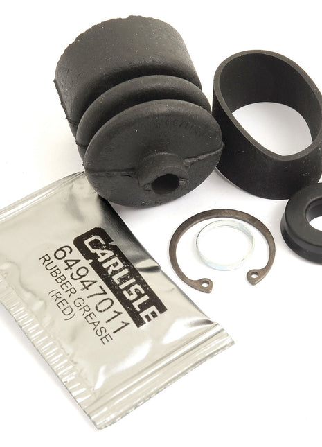 A Brake Slave Cylinder Repair Kit from Sparex (Sparex Part No. S.102694) containing rubber components, metal clips, and a sachet of Carlisle rubber grease for Landini 7550.