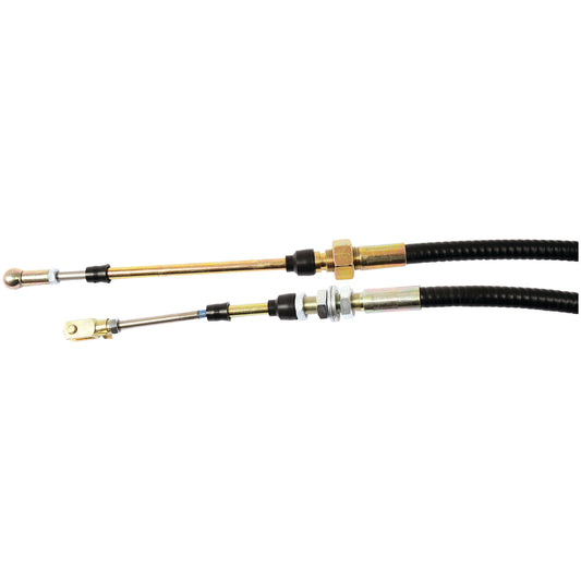 Two Sparex PTO Clutch Cables (Product No. S.103201) with metal fittings and rubberized ends, measuring 1556mm in length with an outer cable length of 1175mm, used for transmitting force or motion, arranged horizontally on a white background. Compatible with International Harvester and Case IH machinery.