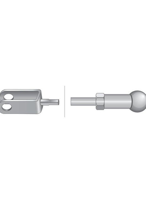 Introducing the Sparex PTO Clutch Cable (Part No. S.103209), designed for Case IH machinery, featuring two essential metallic mechanical components: a forked piece with dual holes and a rod with a ball end and hex nut. The cable has a total length of 1624mm and an outer cable length of 1240mm.