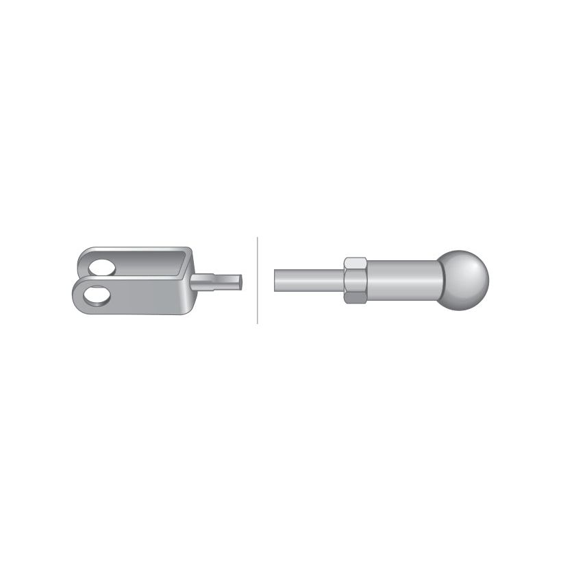 Introducing the Sparex PTO Clutch Cable (Part No. S.103209), designed for Case IH machinery, featuring two essential metallic mechanical components: a forked piece with dual holes and a rod with a ball end and hex nut. The cable has a total length of 1624mm and an outer cable length of 1240mm.
