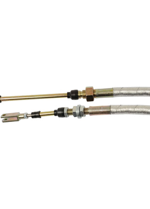 Two Sparex PTO clutch cables, each measuring 1624mm in length with a 1240mm outer cable, featuring threaded ends and protective outer sheaths, lying parallel on a white background. These cables are specifically designed for Case IH and International Harvester machinery. (Sparex Part No.S.103209)