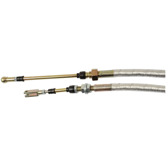 Two Sparex PTO clutch cables, each measuring 1624mm in length with a 1240mm outer cable, featuring threaded ends and protective outer sheaths, lying parallel on a white background. These cables are specifically designed for Case IH and International Harvester machinery. (Sparex Part No.S.103209)