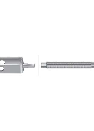 Two components: a clevis end with two holes on the left and a threaded rod with complex ridges on the right, aligned horizontally against a white background, reminiscent of precision-engineered parts from Sparex for Case IH machinery. This is the PTO Clutch Cable (Sparex Part No. S.103220) featuring a length of 660mm and an outer cable length of 427mm.