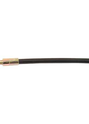 Image of a black rubber hose with a gold-colored metal fitting on one end, ideal for use as the Sparex Foot Throttle Cable - Length: 2067mm, Outer cable length: 1891mm (Sparex Part No. S.103276) for Massey Ferguson equipment.