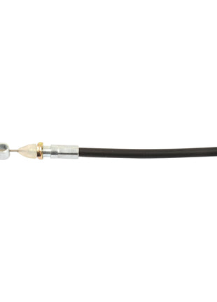 This black Foot Throttle Cable, with a metal connector at one end and a gold-colored element near the middle, measures 860mm in length and 660mm for the outer cable. It's an ideal fit for Massey Ferguson tractors and is known by Sparex Part No. S.103279 from the trusted brand Sparex.