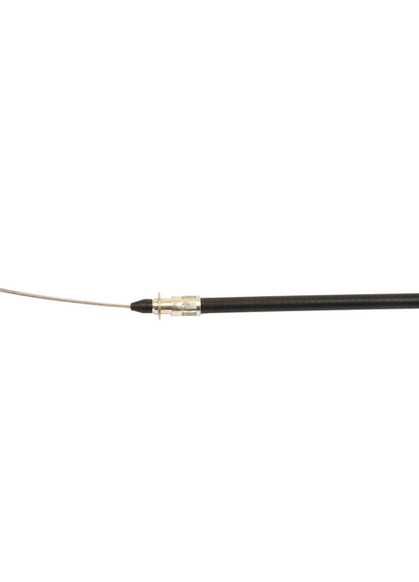 The Sparex Hand Throttle Cable (Sparex Part No.S.103280) features a length of 860mm with a 690mm outer cable and includes a metal connector on one end and a black plastic sleeve partially covering its length, making it ideal for use with Massey Ferguson tractors.