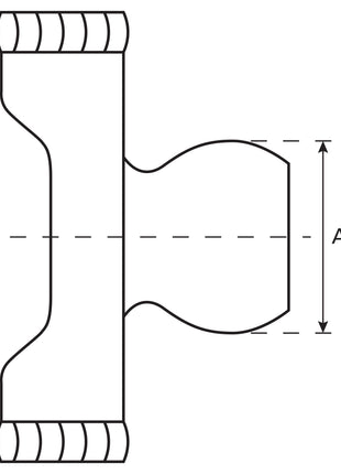 A technical drawing of a PTO Yoke - Quick Release Wide Angle (U/J Size: 36 x 89 & 32 x 106mm) with two straight ends and one perpendicular side branch labeled "A," designed to integrate seamlessly with a Universal Joint for versatile applications, from the brand Sparex (Part No. S.10598).