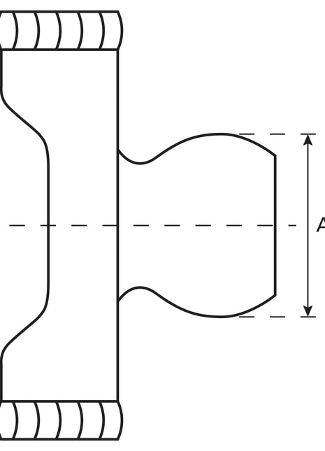 A technical drawing of a PTO Yoke - Quick Release Wide Angle (U/J Size: 36 x 89 & 32 x 106mm) with two straight ends and one perpendicular side branch labeled "A," designed to integrate seamlessly with a Universal Joint for versatile applications, from the brand Sparex (Part No. S.10598).