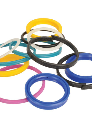 A variety of colorful O-rings and seals in different shapes and sizes, neatly arranged, perfect for your Massey Ferguson 4WD Steering Column Repair Kit (Sparex Part No. S.107221).