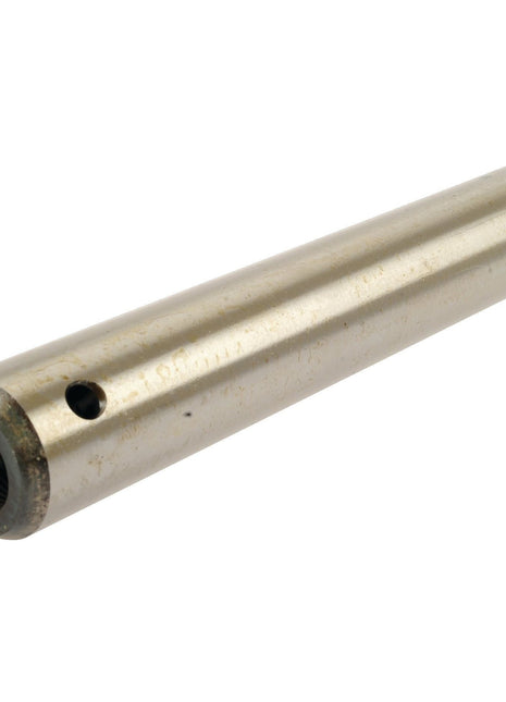 The Axle Pivot Pin Bush (Sparex Part No. S.107225) by Sparex is a cylindrical metal rod designed for Massey Ferguson equipment, featuring a threaded hole on one end and a smaller hole through the side near the same end.