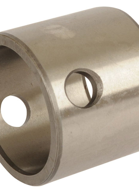 A metallic cylindrical component with two circular holes, designed as a Massey Ferguson axle pivot pin bush (Sparex Part No. S.107233). The larger hole passes through the entire length, while the smaller hole is situated on the side. Available as part of Sparex's extensive range of high-quality parts.