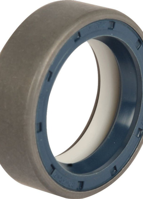 A close-up view of the Sparex Seal S/Shaft Inner (4) | Sparex Part No.S.107246, featuring a blue inner ring and a grey outer ring.