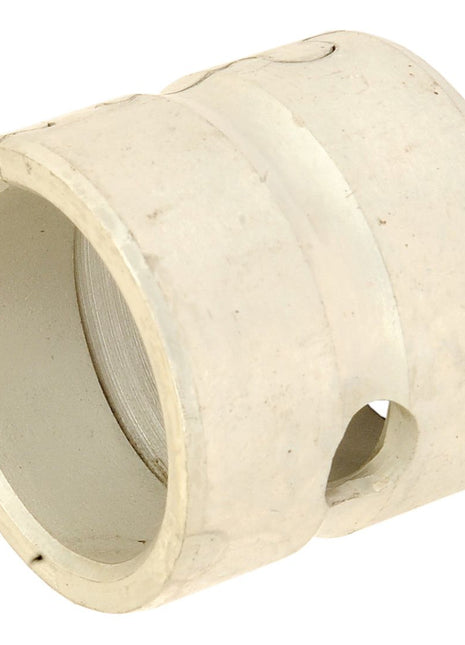 A close-up of the Balancer Shaft Bush (Sparex Part No. S.107281), a cylindrical metal fitting with a circular hole on one side, commonly used for connecting or joining pipes. This specific fitting is part of the balancer shaft bush assembly in tractors such as Massey Ferguson and Landini 7830, manufactured by Sparex.