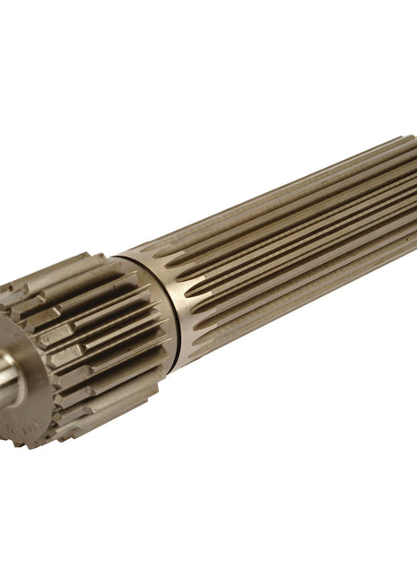 A Sparex Main Shaft (Sparex Part No. S.107308), a cylindrical metal gear component with grooves and teeth, used in machinery such as Massey Ferguson for torque transmission.