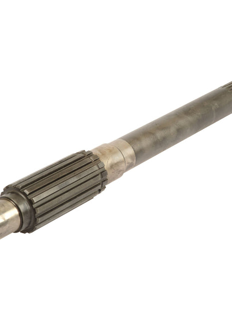 The Sparex Main Shaft (Sparex Part No. S.107323) is a metal spline shaft featuring grooved sections and a cylindrical body, commonly utilized in Massey Ferguson mechanical applications for transmitting torque and rotation.