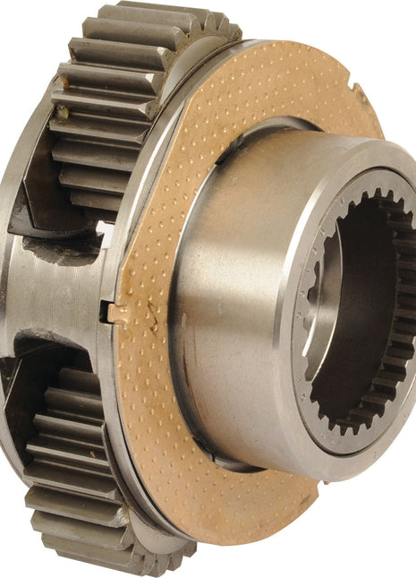 Image of the Carrier Unit - Epicyclic (Sparex Part No.S.107331) with visible external gears and a central hole for shaft insertion. The coupling appears to be made of metal with some textured material for grip, resembling components used in Massey Ferguson equipment.