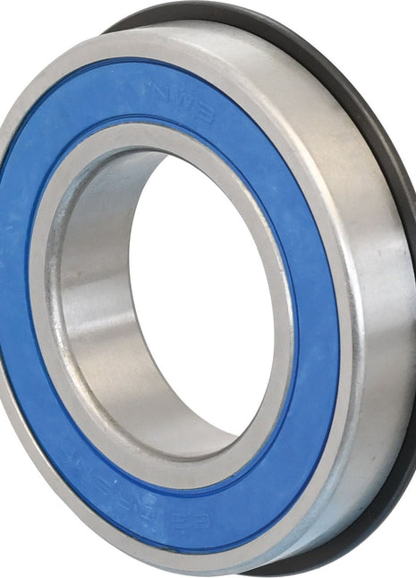 A close-up view of the Sparex Deep Groove Ball Bearing (S.107344) featuring a metallic structure and a blue rubber seal.