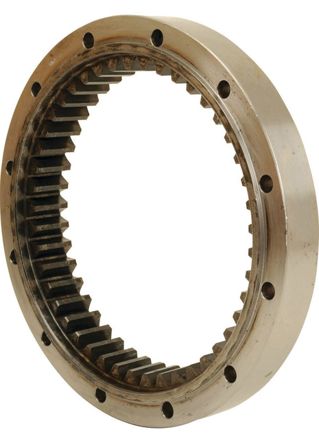 This large metallic ring gear, branded as Sparex Part No. S.107383, features an inner set of teeth and evenly spaced holes around the outer edge. Perfect for Massey Ferguson machinery, it ensures smooth operation and reliability.