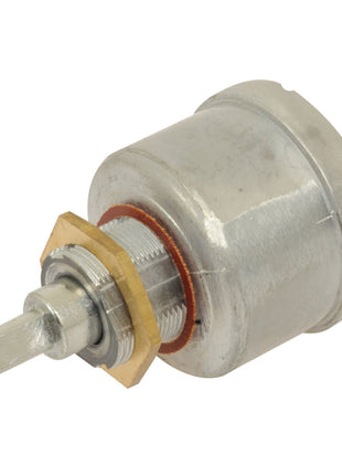 The Sparex PTO Switch (Sparex Part No. S.107588) is a metal cylindrical solenoid featuring a threaded bolt and nut on one end, along with a connector pin on the opposite end, designed for compatibility with Fiat models.