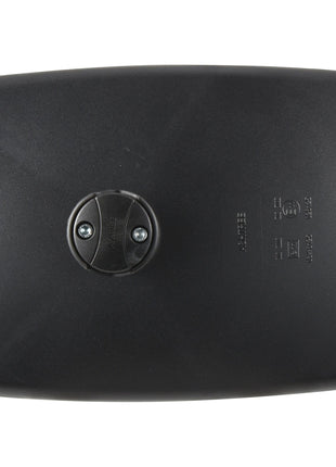 Top view of a rectangular black plastic Mirror Head from Sparex, featuring a circular component with two screws in the center, measuring 328 x 238mm and reminiscent of parts found in various tractor models.