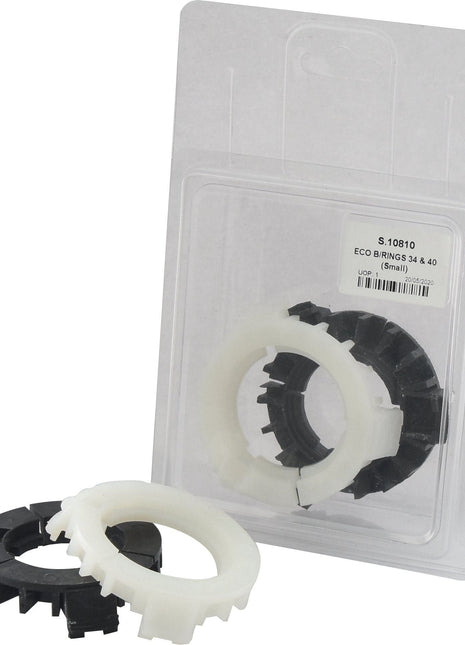 The ECO B/RINGS 34 & 40 (Small) by Sparex, available in black and white from the Italian Series, are displayed both inside and outside their Agripak packaging. The packaging is labeled with a barcode and the text "ECO B/RINGS.