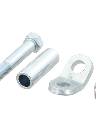 A Stabiliser Eye Bolt Assembly featuring a hexagonal head and nut, a cylindrical spacer, and the Sparex metal bracket with mounting holes (Ø10 & 12mm), identified as Sparex Part No. S.1083, are arranged on a white background.