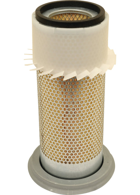 The Sparex Air Filter - Outer - AF4748K (Sparex Part No. S.108932) is a cylindrical air filter that features a perforated metal outer layer, a pleated inner paper element, and rubber sealing rings on both ends.