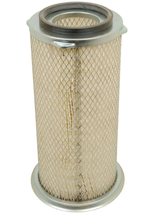 The Sparex Air Filter - Outer (AF4856M) features a cylindrical design with a metallic mesh exterior and pleated filter material inside, complemented by circular openings at both the top and bottom.