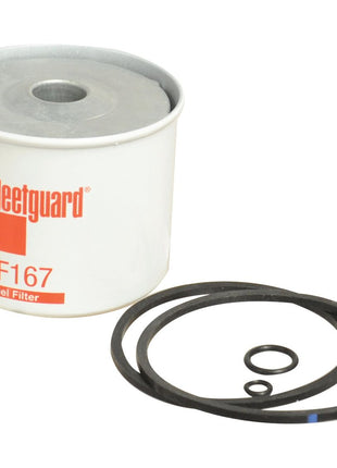 The Sparex Fuel Filter - Element - FF167A (Sparex Part No. S.109023), compatible with Case IH equipment, comes with three accompanying rubber O-rings of different sizes.