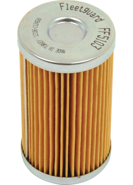 A cylindrical Sparex Fuel Filter - Element - FF5103 (Sparex Part No. S.109064) with a pleated paper design and metal end caps.