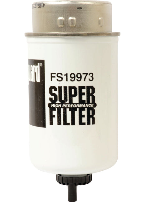 The Sparex Fuel Separator - Element - FS19973, identified by Part No. S.109179, features a white exterior with a metallic top and black text proclaiming "High Performance." This Fleetguard Filter includes an integrated fuel separator function with a 30-micron rating.