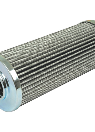 The Sparex Hydraulic Filter - Element - HF35322 (Sparex Part No. S.109253) features a cylindrical design with pleated mesh and capped ends in silver, making it ideal for industrial or mechanical applications as a hydraulic filter or a replacement for Fleetguard HF35322.