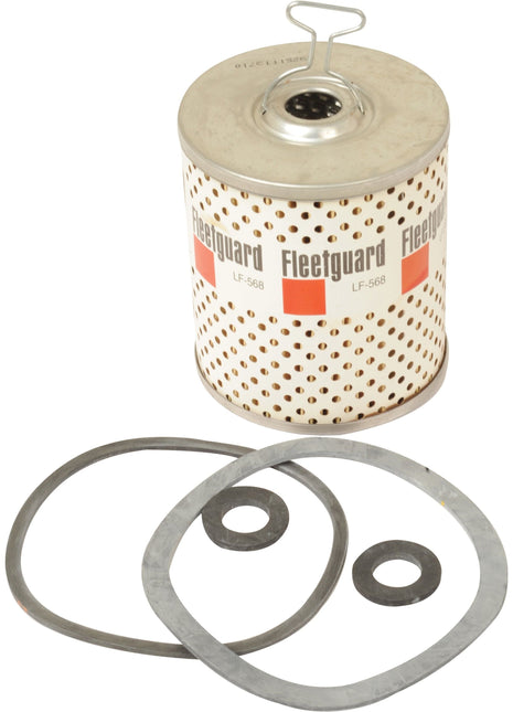 Sparex Oil Filter - Element LF568 (Sparex Part No. S.109480) comes with two gaskets and two washers, the ideal choice for your Massey Ferguson, placed in front.