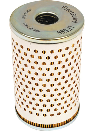 A cylindrical filter cartridge with perforations throughout its body, labeled "Oil Filter - Element - LF596" at the top, this Sparex Oil Filter ensures optimal performance and is compatible with various tractors like the Claas COSMOS (Sparex Part No.S.109492).