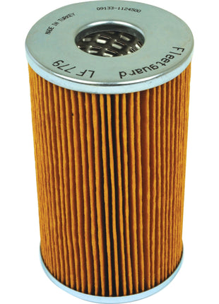 A cylindrical, pleated, orange-brown oil filter with metallic ends is marked with the text "LF779" and "Fleetguard Filter," identified as the Oil Filter - Element - LF779 under Sparex Part No. S.109523 by the brand Sparex.