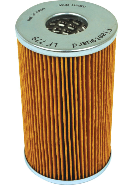 A cylindrical, pleated, orange-brown oil filter with metallic ends is marked with the text "LF779" and "Fleetguard Filter," identified as the Oil Filter - Element - LF779 under Sparex Part No. S.109523 by the brand Sparex.