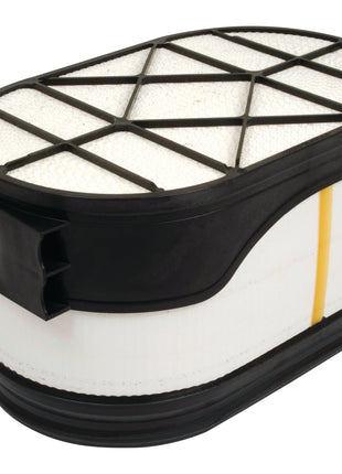 An oval-shaped air filter with a black frame and white pleated filter media, the Sparex Air Filter - Outer - AF27876 (Sparex Part No. S.109574) is ideal for Deutz-Fahr AGROTRON tractors.