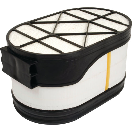 An oval-shaped air filter with a black frame and white pleated filter media, the Sparex Air Filter - Outer - AF27876 (Sparex Part No. S.109574) is ideal for Deutz-Fahr AGROTRON tractors.