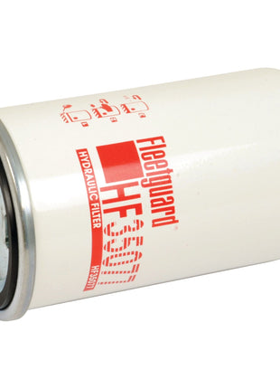 A white Sparex Hydraulic Filter - Spin On - HF35077 (Sparex Part No. S.109602) with red labeling, a metallic base, and a thread size of 3/4'', designed for efficient fluid filtration in hydraulic systems.