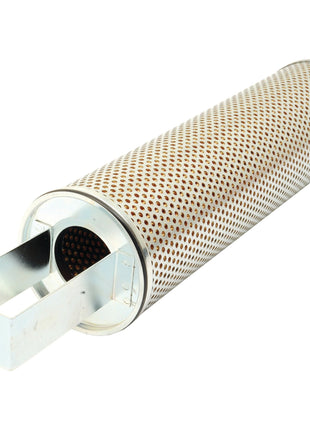 The Sparex Hydraulic Filter Element, HF35483 (Sparex Part No. S.109607), is a cylindrical metal air filter featuring a perforated surface and a rectangular attachment on one end, perfect for use as a Fleetguard hydraulic filter.