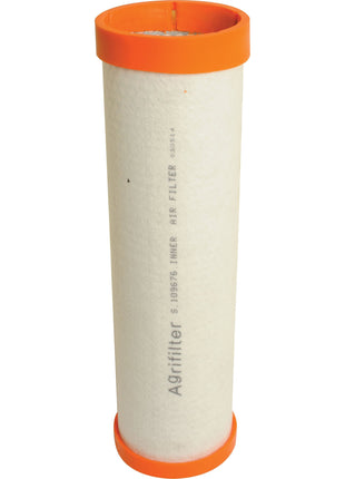 The Sparex Air Filter - Inner (Sparex Part No. S.109676) features orange end caps and has "Agrifilter" printed in grey on its white cylindrical body, specifically designed to fit Deutz-Fahr AGROTRON models.