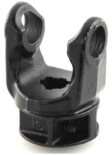 A close-up shot of the Sparex PTO Yoke - Quick Release, featuring a black metal component with two eyelets and a central connection point. This yoke, commonly used in universal joints for automotive or machinery applications, has dimensions of 30.2 x 91.5mm with a 1 3/8''-6 spline and corresponds to Sparex Part No.S.111848.