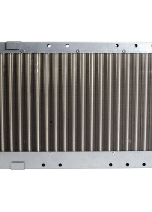 A metallic condenser, Sparex S.112103, featuring horizontal finned tubes and bottom connectors, specifically designed to meet Massey Ferguson product specifications.