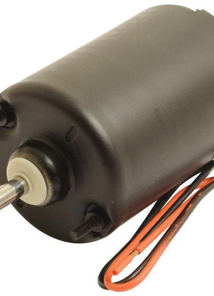 A cylindrical blower motor branded Sparex, featuring a metal shaft protruding from one end and two wires—one orange and one black—attached at the rear. For easier identification in databases, include the tariff code associated with the Sparex Part Number S.112172. Explore related products under the brand Sparex for comprehensive solutions.