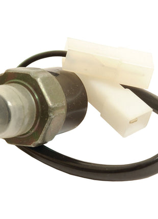 A High Pressure Switch (Sparex Part No. S.112242) from Sparex, featuring a black wire and a white plastic connector, is compatible with Massey Ferguson tractors.