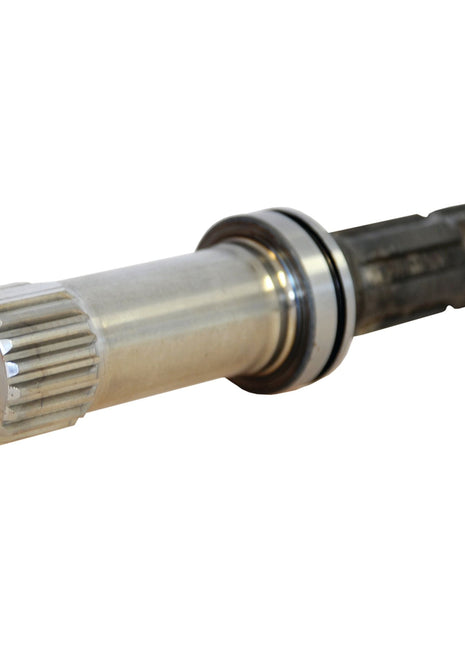 A close-up view of the Sparex PTO Shaft - S.112377, featuring a metallic build with a grooved end and a bearing ring in the middle, designed for 540 RPM operation.