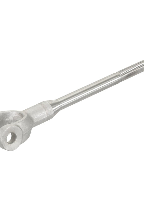 The Sparex Levelling Box Yoke (Part No. S.11316) is a metallic rod featuring a Y-shaped end with two circular holes and threading on the opposite end to allow for adjustable thread length, suitable for 3/4 UNC applications.