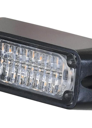 The LED Hazard Light (Amber) by Sparex, with part number S.113206, is a rectangular black emergency strobe light featuring a clear lens displaying multiple LED bulbs, offers customizable flash patterns, and has an IP67 rating.